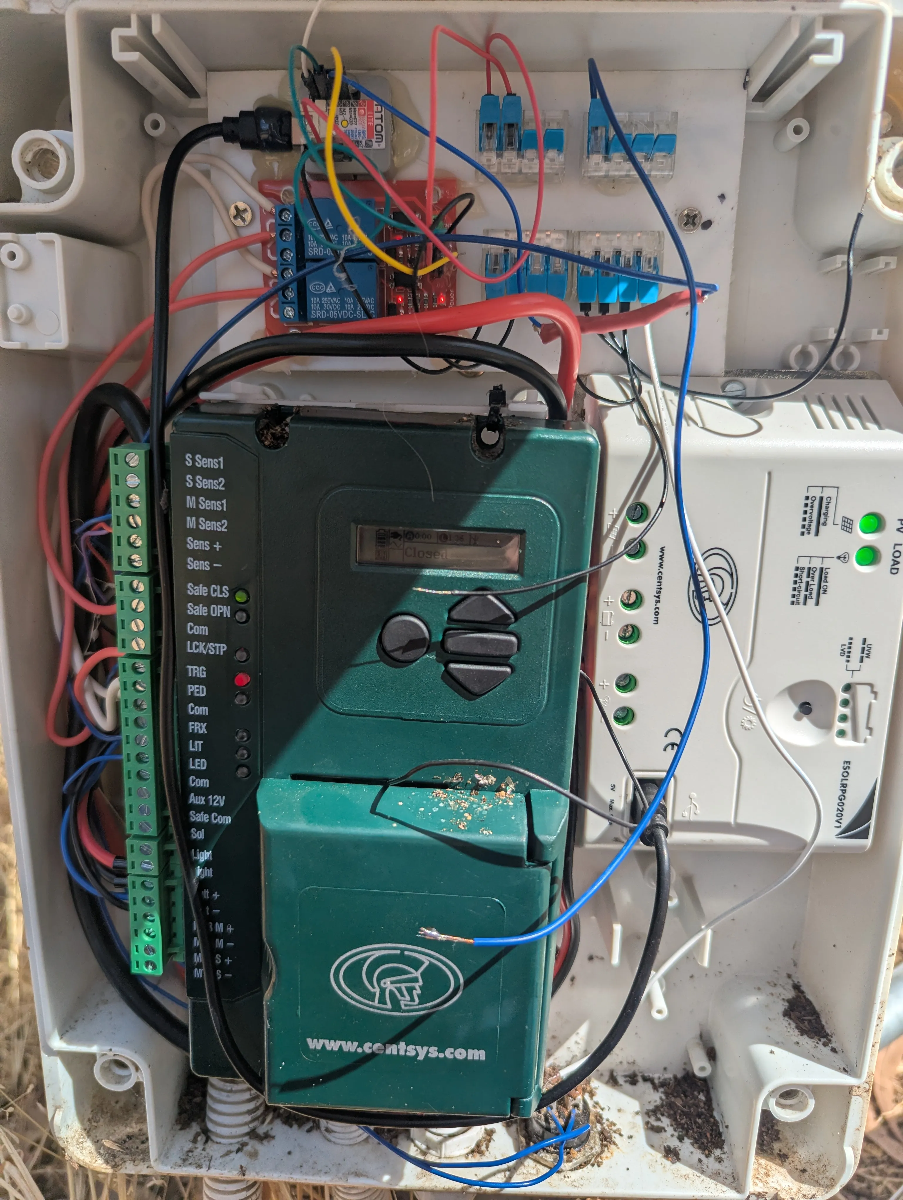 Existing Centsys gate controller retrofitted with Home Assistant automation hardware